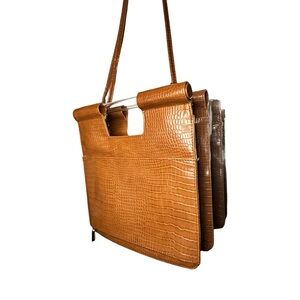 BEIS Crossbody in Croc Cognac - acrylic handles and removable strap - 2 way bag